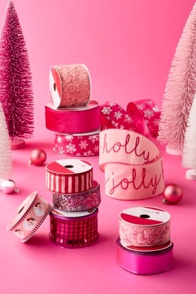 Christmas themed ribbon with pink background