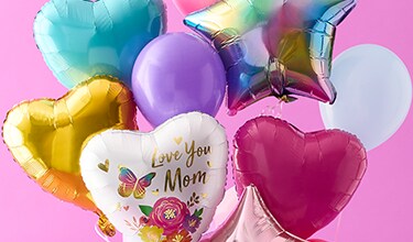 pink, purple and blue mother's day balloon bouquet