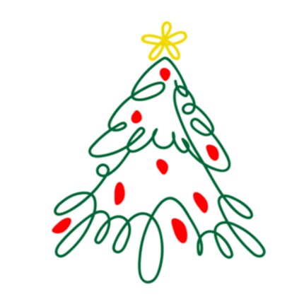 Christmas Tree digital download with scribble lines and red dots and yellow star