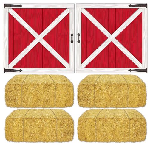 barn door and haybales decor