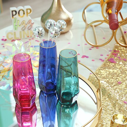 Jewels & Jolly pink, blue, green champagne flutes