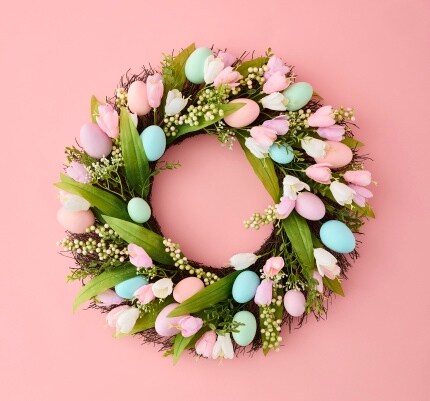 tulip wreath on pink background