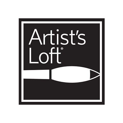 Artist's loft brand logo in white text with black box and brush background