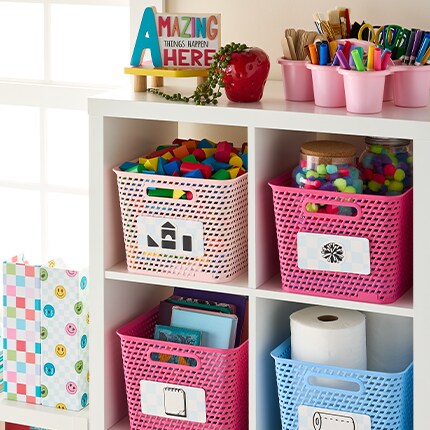 various storage containers with supplies