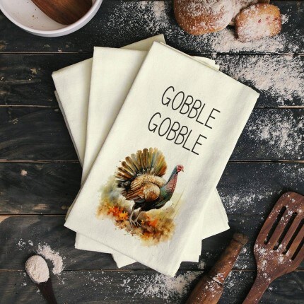 MakerPlace napkins with turkey on them and verbiage that says Gobble Gobble