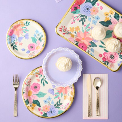 Spring party supplies with animal prints and pink and turquoise colors