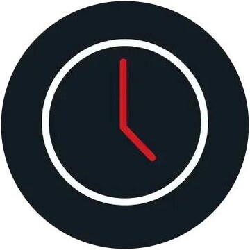 white outline of clock with red hands on black background