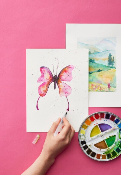 butterfly watercolor painting with palette