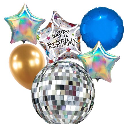 disco themed helium filled birthday balloons