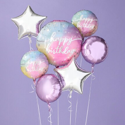 Happy birthday balloon bouquet pink and green