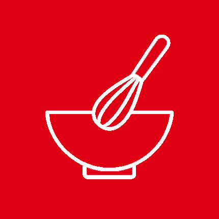 red and white outline of a cupcake on black background