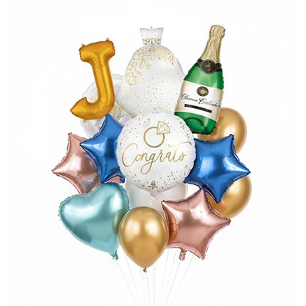 assorted wedding balloons with champagne inflated balloon
