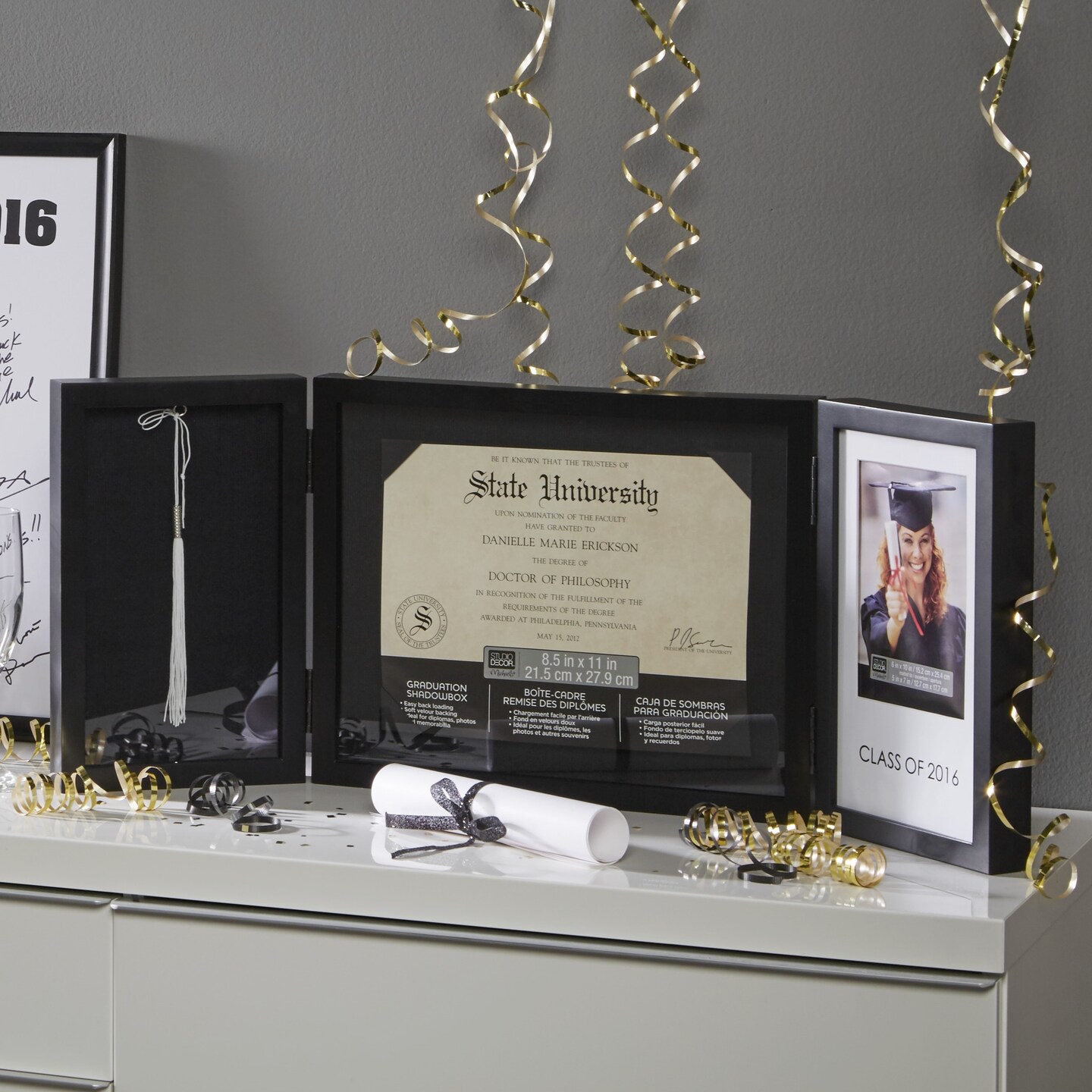 graduation frames on display
