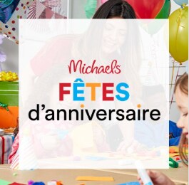 Michaels birthday parties logo over party scene