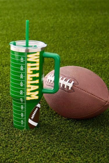 Game day tumbler with football graphics