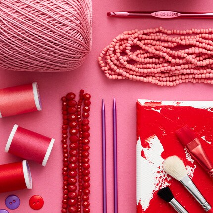 pink and red craft supplies