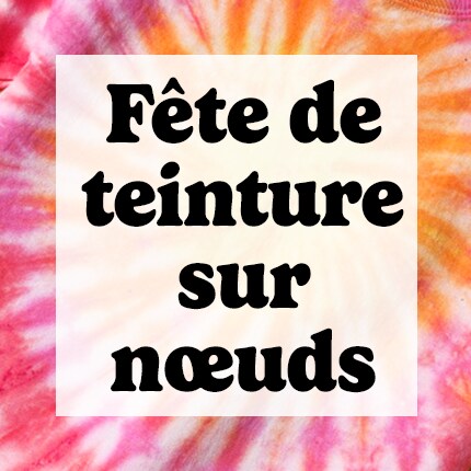 Fête de tie-dye en lettres noires sur fond tie-dye