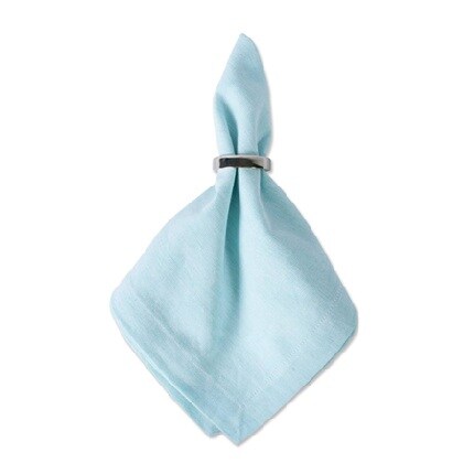 light blue napkin in silver napkin ring