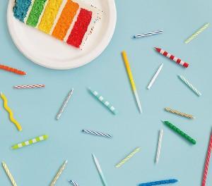 Candles and rainbow cake decor