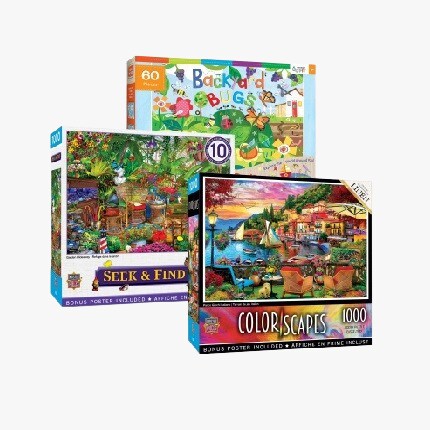 three boxes of puzzles