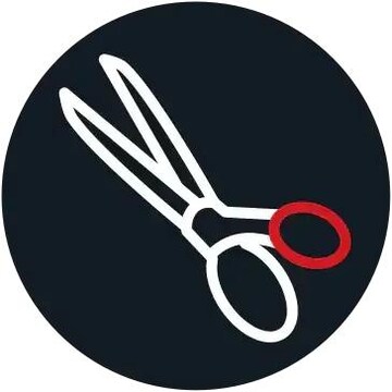 white outline of scissors on black background