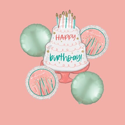 Happy birthday balloon bouquet pink and green