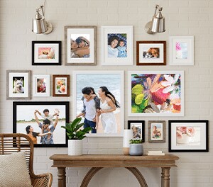 Decorative photo frames in a wall