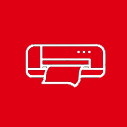 white icon of printer on black background