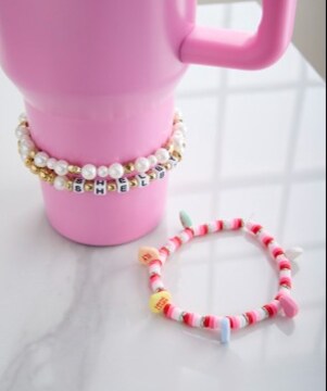 Pink tumbler with beads