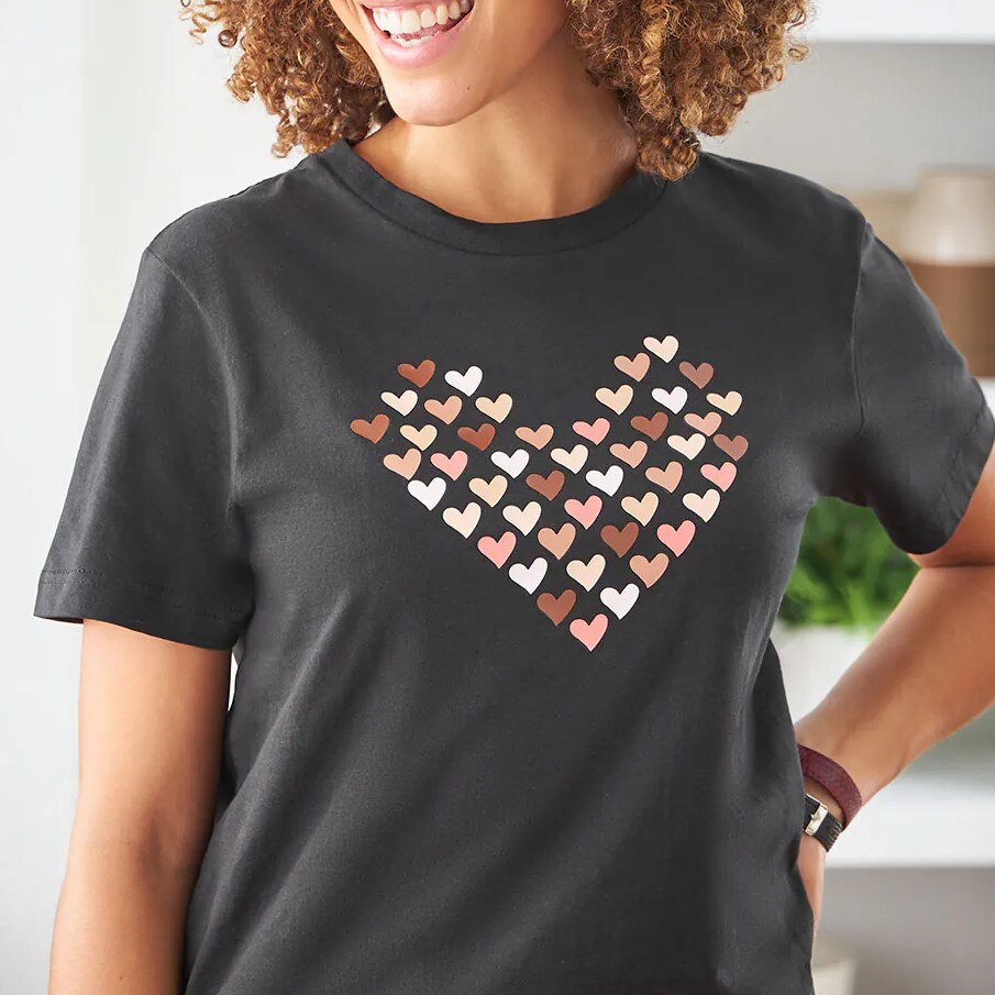 A shirt with vinyl hearts