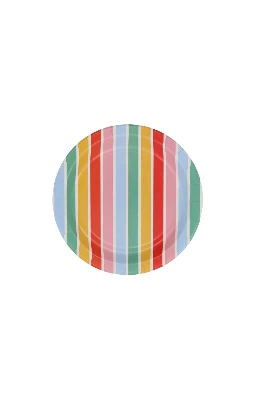 striped rainbow paper plate