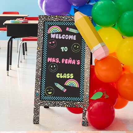 chalkboard sign in a classroom