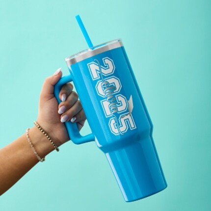 Tumbler with 2025 Sr year stencil