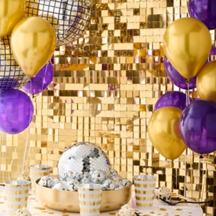 Gold and purple party decor