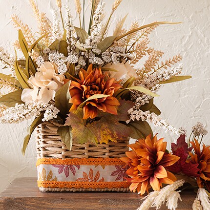 Fall Basket with floral in colors orange and cream