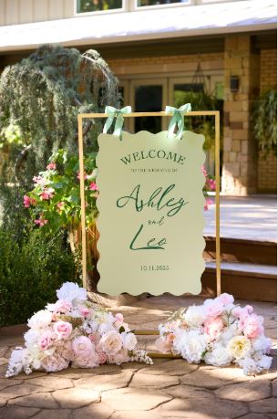 Garden with wedding signage 