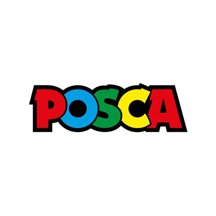 Posca brand logo with lettering in red, blue, green and yellow