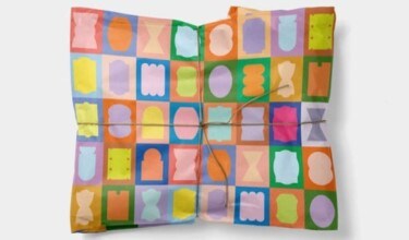 MakerPlace by Michaels Colorful fabric sheet with a grid of abstract shapes in pastels. Includes circles, rectangles, and patterns, creating a lively, playful tone.