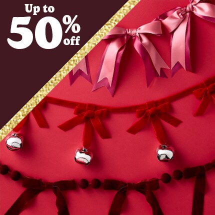 decorative bow garlands on red background