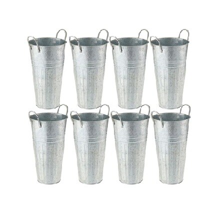 eight galvanized metal vases
