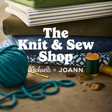 The knit & sew shop logo with Michaels x JOANN