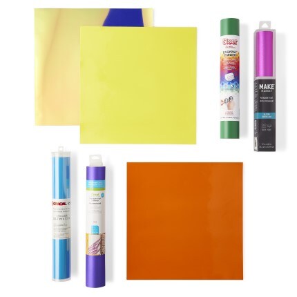 Assorted vinyl tech materials on white background