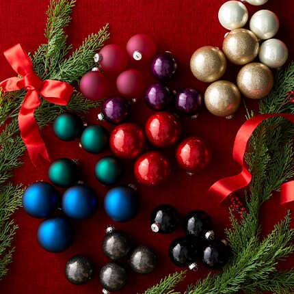 Ball ornaments in colors assorted on a table