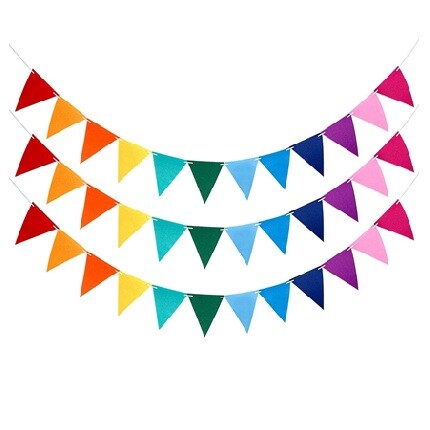 three rainbow penant banners