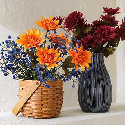 Floral Bushes in orange, blue and burgundy colors