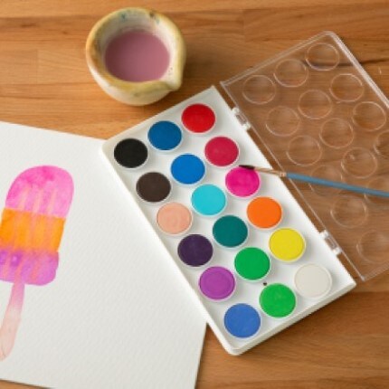 watercolor pallet on table