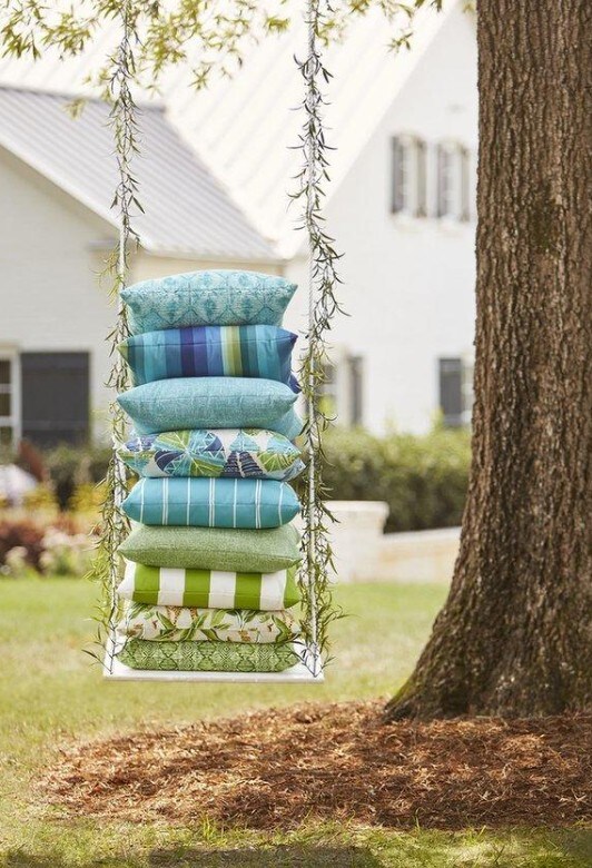 uv resistant fabric on a cushion on an outdoor swing