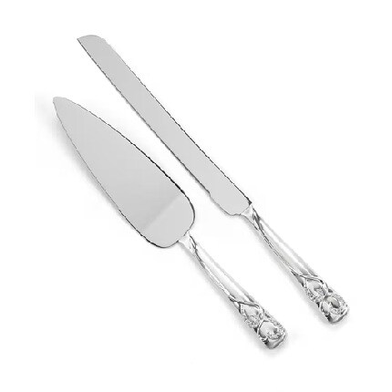 silver cake knife and server