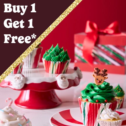 Christmas baking and entertaining supplies in green, red, white stripes