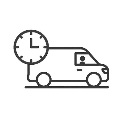black line icon of delivery van with clock